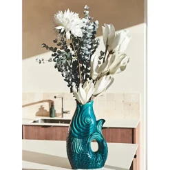 Fabrique de Styles Vases Et Soliflores>Vase Poisson en gres vert h39cm Emeraude