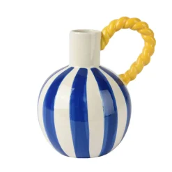 Fabrique de Styles Vases Et Soliflores>Vase rayé en grès avec anse jaune h21cm Bleu