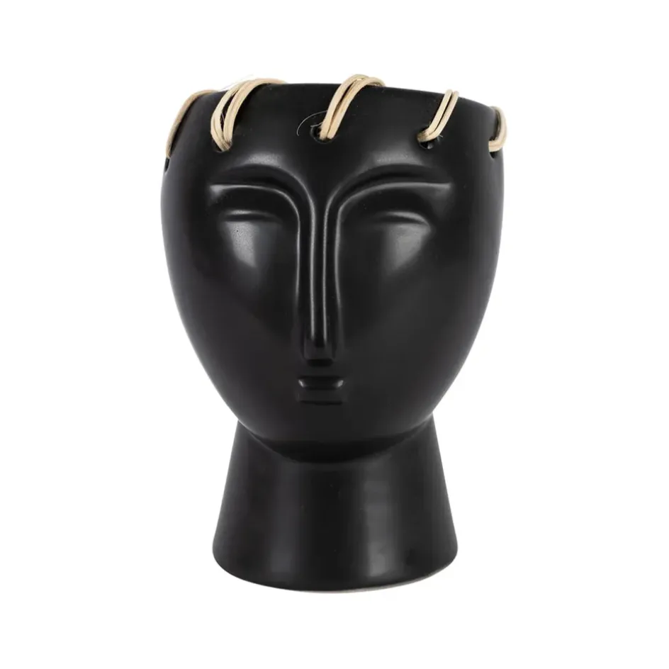 Fabrique de Styles Vases Et Soliflores>Vase visage en dolomite h14cm - Visage-Arty Noir