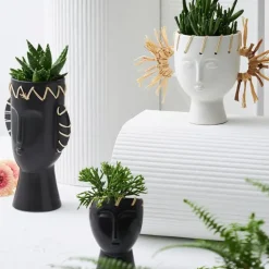 Fabrique de Styles Vases Et Soliflores>Vase visage en dolomite h14cm - Visage-Arty Noir