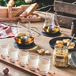 Fabrique de Styles Verres À Alcool>Verre shooter par 6 avec support acacia 42x6cm Transparent