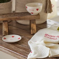 Fabrique de Styles Petits Objets Déco>Vide poche rond en grès moucheté d12cm - Famille Blanc