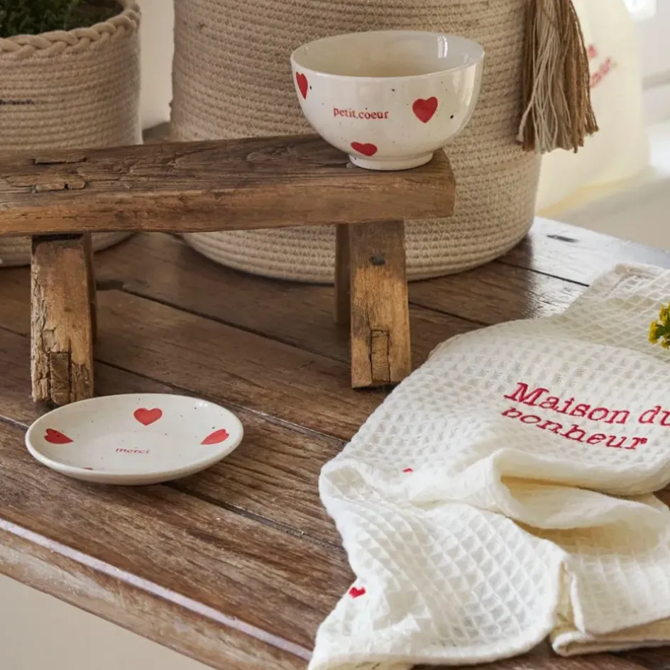 Fabrique de Styles Petits Objets Déco>Vide poche rond en grès moucheté d12cm - Famille Blanc